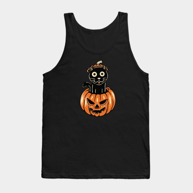 Funny Black Cat Halloween: Meow Pumpkin Tank Top by POD Anytime